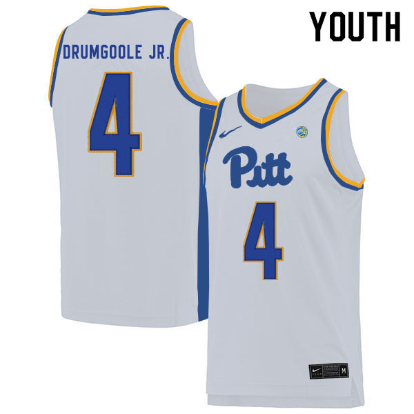 Youth #4 Gerald Drumgoole Jr. Pitt Panthers College Basketball Jerseys Sale-White